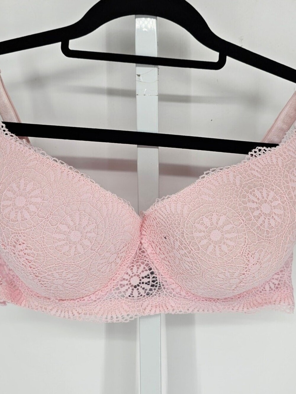 Y2K Womens Sz 38DD Padded Push Up Bra Sexy Light Pink Lace